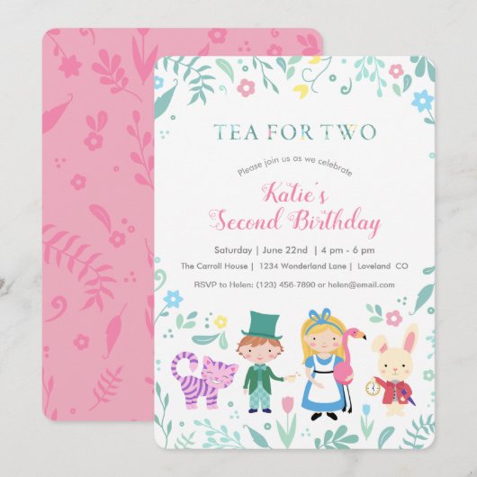 Alice in Wonderland Tea voor twee tweede verjaarda Kaart (Voorkant / Achterkant)
