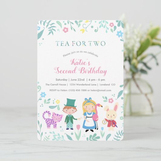 Alice in Wonderland Tea voor twee tweede verjaarda Kaart (Staand voorkant)