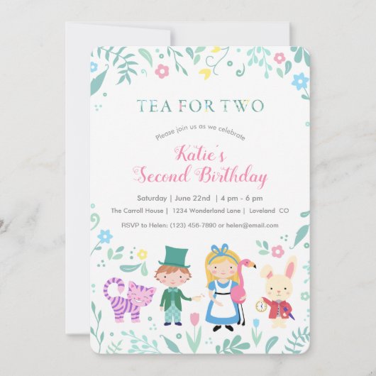 Alice in Wonderland Tea voor twee tweede verjaarda Kaart (Voorkant)