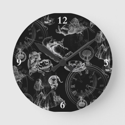 Alice in Wonderland Teatime Black Clock Ronde Klok (Voorkant)