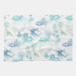 Alice in Wonderland TeaTime Blue Green White Towel Theedoek
