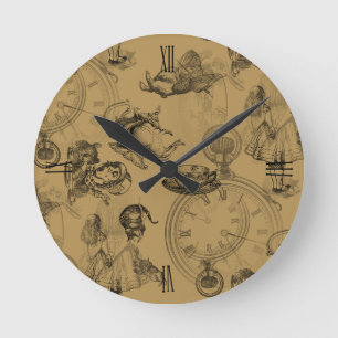 Alice in Wonderland Teatime Gold Black Clock Ronde Klok