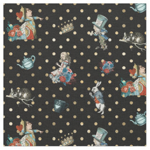 Alice in Wonderland tekenaars op Black Gold Stippe Stof