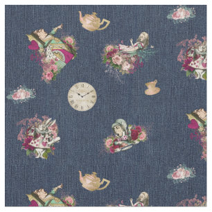 Alice in Wonderland tekenaars op Blue Denim Stof