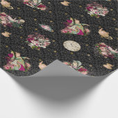 Alice in Wonderland tekenaars op zwart en goud Cadeaupapier (Hoek)