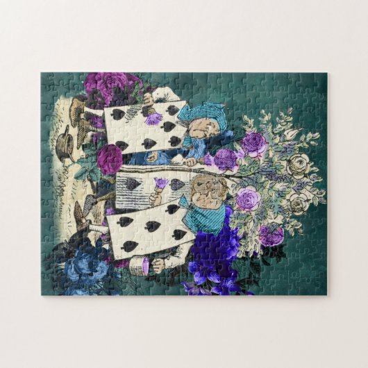 Alice in Wonderland tekent de speelkaarten Legpuzzel (Horizontaal)