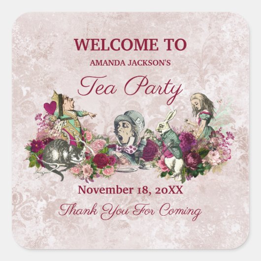 Alice in Wonderland The Mad Hatter Tea Party Vierkante Sticker (Voorkant)