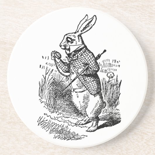 Alice in Wonderland, The White Rabbit Watch Zandsteen Onderzetter (Voorkant)