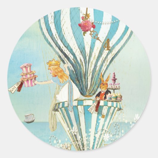 ALICE IN WONDERLAND THEE BIJ VIER SEALS RONDE STICKER (Voorkant)