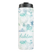 Alice in Wonderland Thee Blauw Aqua Naam Tumbler Thermosbeker (Voorkant)