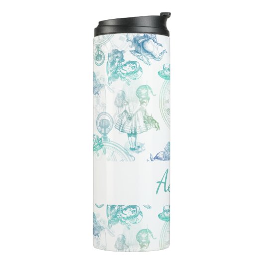 Alice in Wonderland Thee Blauw Aqua Naam Tumbler Thermosbeker (Gedraaid links)