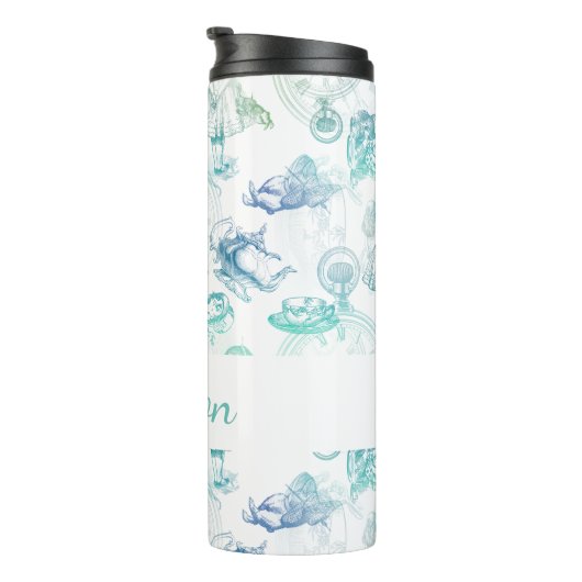 Alice in Wonderland Thee Blauw Aqua Naam Tumbler Thermosbeker (Geroteerd rechts)