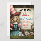 Alice In Wonderland Thee Feest Sweet 16 Uitnodigin Kaart (Voorkant / Achterkant)
