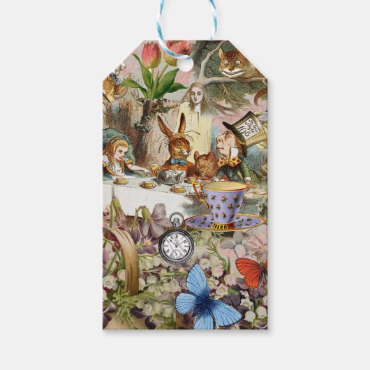 Alice in Wonderland Thee Feestje Kunst Cadeaulabel (Voorkant)