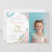 Alice in Wonderland, thee voor drie 3e verjaardag Kaart (Voorkant)