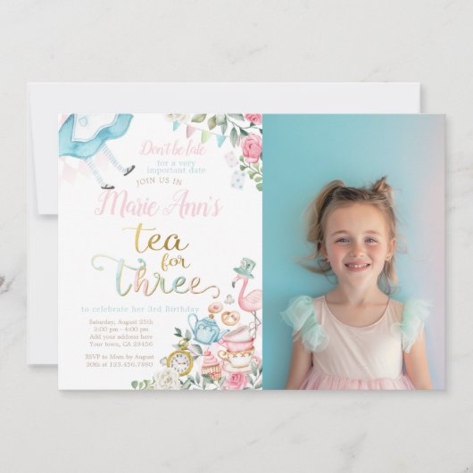 Alice in Wonderland, thee voor drie 3e verjaardag Kaart (Voorkant)