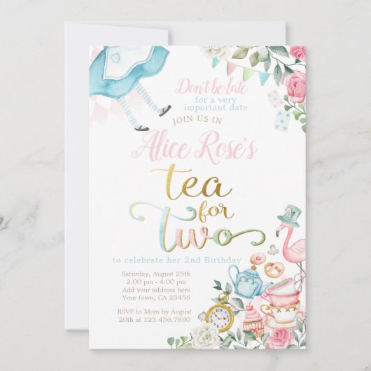 Alice in Wonderland, thee voor twee 2e verjaardag Kaart (Voorkant)