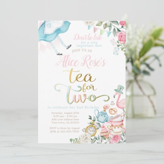 Alice in Wonderland, thee voor twee 2e verjaardag Kaart (Staand voorkant)