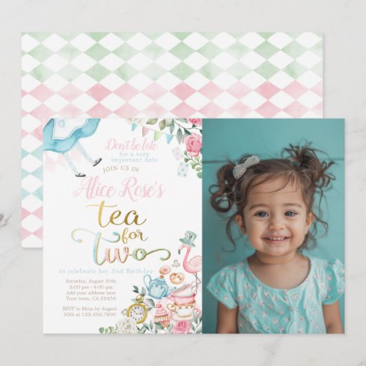 Alice in Wonderland, thee voor twee 2e verjaardag Kaart (Voorkant / Achterkant)