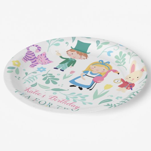 Alice in Wonderland thee voor twee verjaardagsfees Papieren Bordje (Gekanteld)