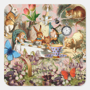 Alice in Wonderland Theekrans Kunst Vierkante Sticker