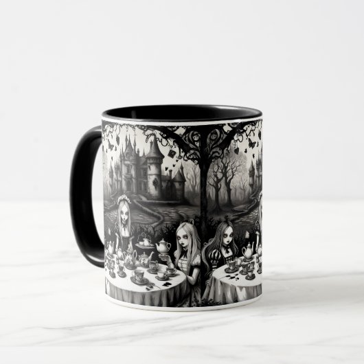 Alice in Wonderland theekransje in gotische kunsts Mok (Voorkant links)