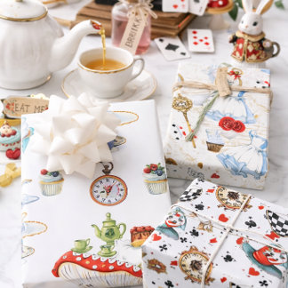 Alice in Wonderland Theepartij Patroon Whimsisch Inpakpapier Vel