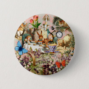Alice in Wonderland theepartij-personages Ronde Button 5,7 Cm