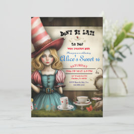 Alice in Wonderland Theepartij Sweet 16 Uitnodigin Kaart