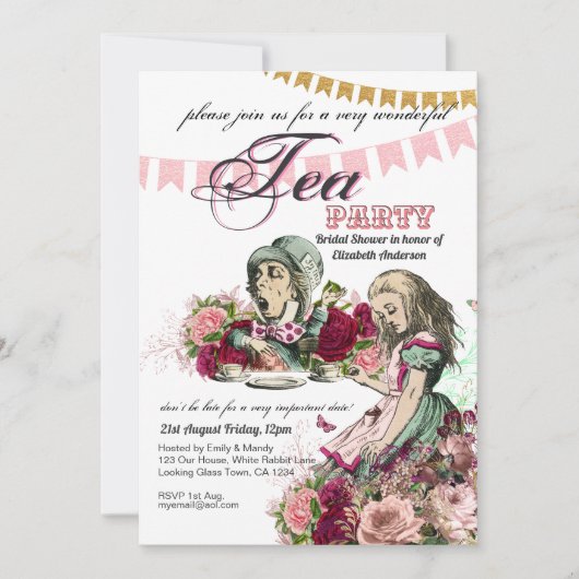 Alice In Wonderland Theepartij Uitnodiging ELKE GE (Voorkant)