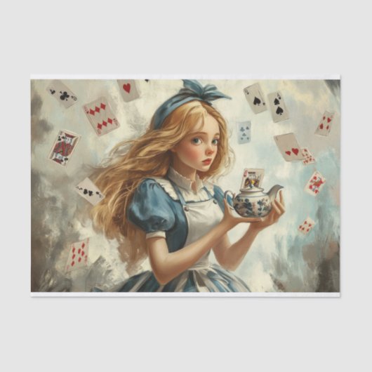 Alice in Wonderland Theepot Speelkaarten Decoupage Tissuepapier (Voorkant)