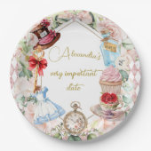 Alice In Wonderland Thema Bloemen Roze Persoonlijk Papieren Bordje (Voorkant)