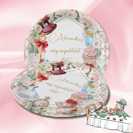 Alice In Wonderland Thema Bloemen Roze Persoonlijk Papieren Bordje