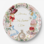 Alice In Wonderland Thema Bloemen Roze Persoonlijk Papieren Bordje (Voorkant)