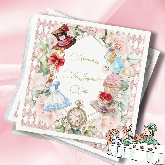 Alice In Wonderland Thema Bloemen Roze Persoonlijk Servet