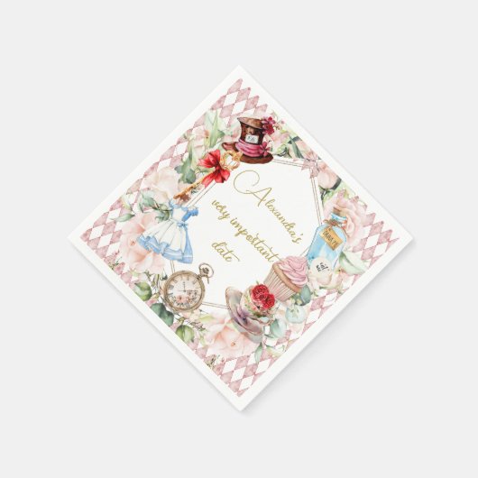 Alice In Wonderland Thema Bloemen Roze Persoonlijk Servet (Hoek)