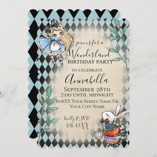 Alice in Wonderland thema met wit konijn Kaart (Voorkant / Achterkant)