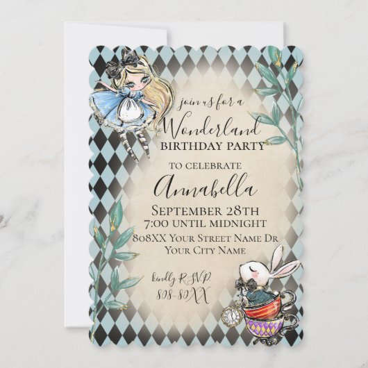 Alice in Wonderland thema met wit konijn Kaart (Voorkant)