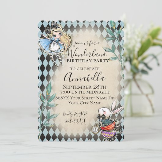 Alice in Wonderland thema met wit konijn Kaart (Staand voorkant)