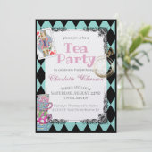 Alice in Wonderland thema thee party in turkoois Kaart (Staand voorkant)