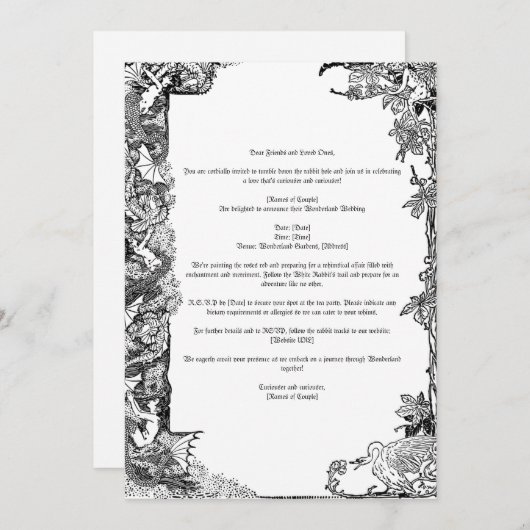 Alice in Wonderland thema uitnodiging (Voorkant / Achterkant)