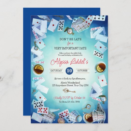 Alice in wonderland Thema Verjaardag uitnodiging (Voorkant / Achterkant)