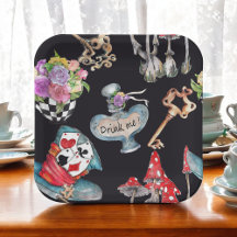 Alice in Wonderland Thema Zwart Papier Borden