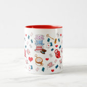 Alice in Wonderland Theme Pattern Tweekleurige Koffiemok (Center)