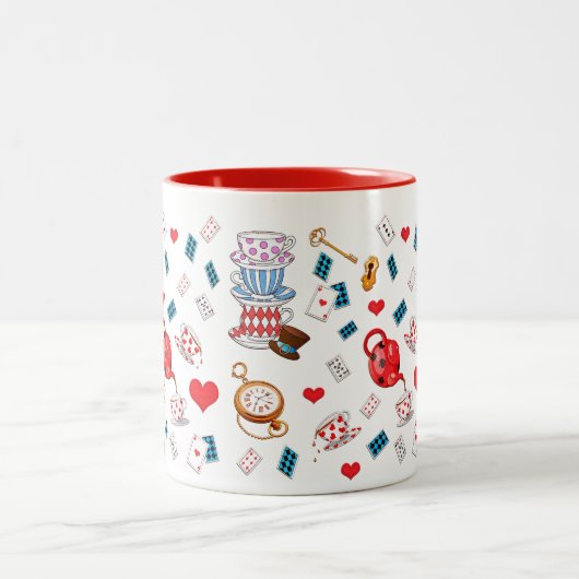 Alice in Wonderland Theme Pattern Tweekleurige Koffiemok (Center)