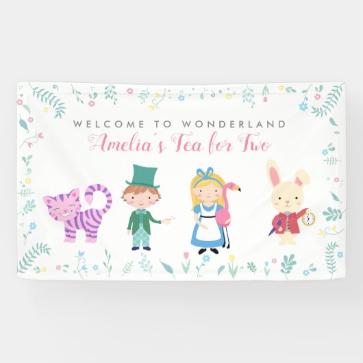 Alice in Wonderland Thmed Birthday Banner (Horizontaal)