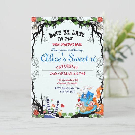 Alice in Wonderland Thorn Invitation Kaart (Staand voorkant)