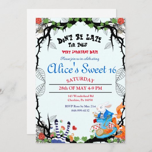Alice in Wonderland Thorn Invitation Kaart (Voorkant / Achterkant)