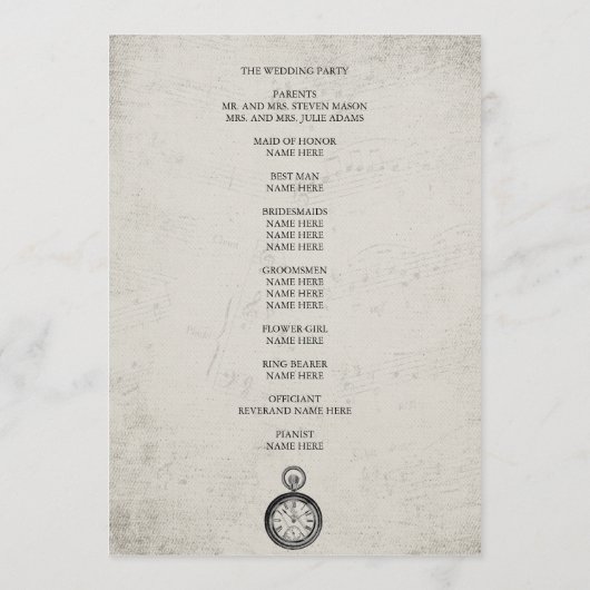 Alice in Wonderland Trouwprogramma Programmakaart (Achterkant)