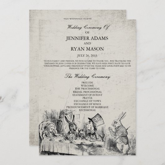 Alice in Wonderland Trouwprogramma Programmakaart (Voorkant / Achterkant)